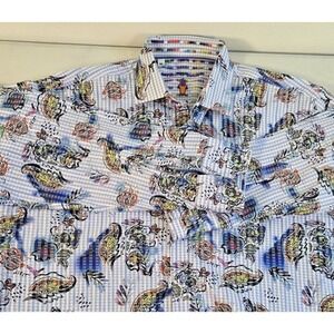 Visconto Black Long Sleeve shirt Mens Medium Button up Floral Multicolor